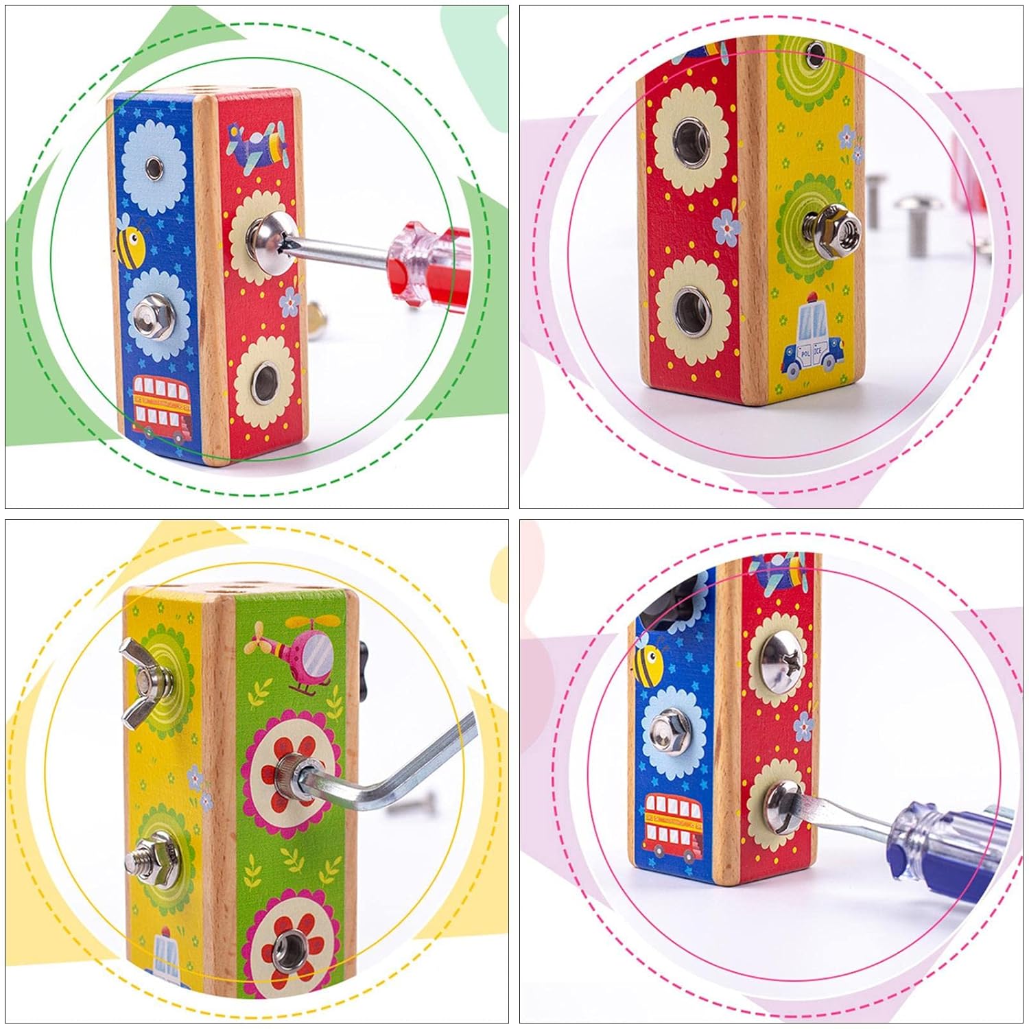 ATORSE Montessori Wooden Screw Driver Busy Board Motor Skill Early Development Toys