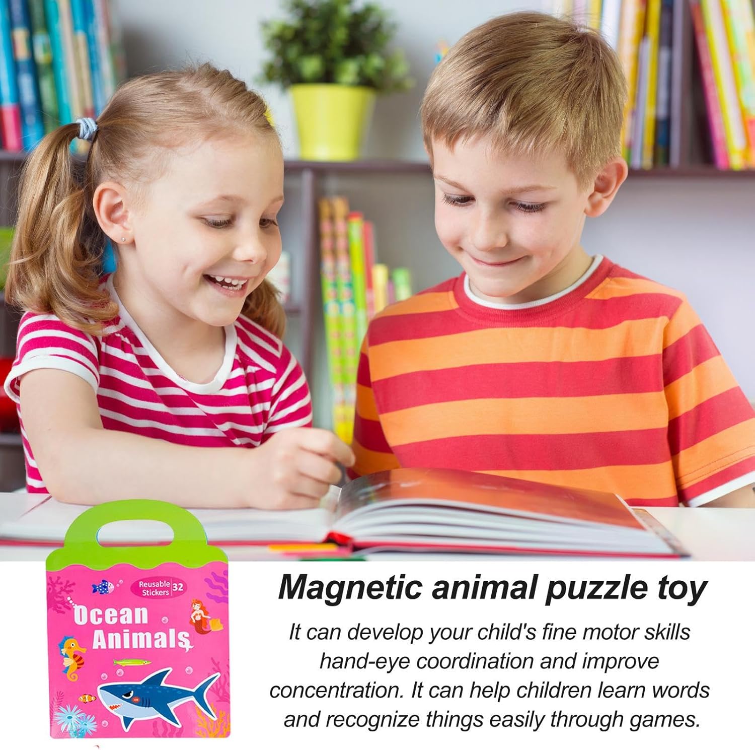 Toseky Reusable Sticker Book, Stickers Activity Books, Magnetic Stickers, Reusable Travel Early Educational Learning/Girls Age 4-6