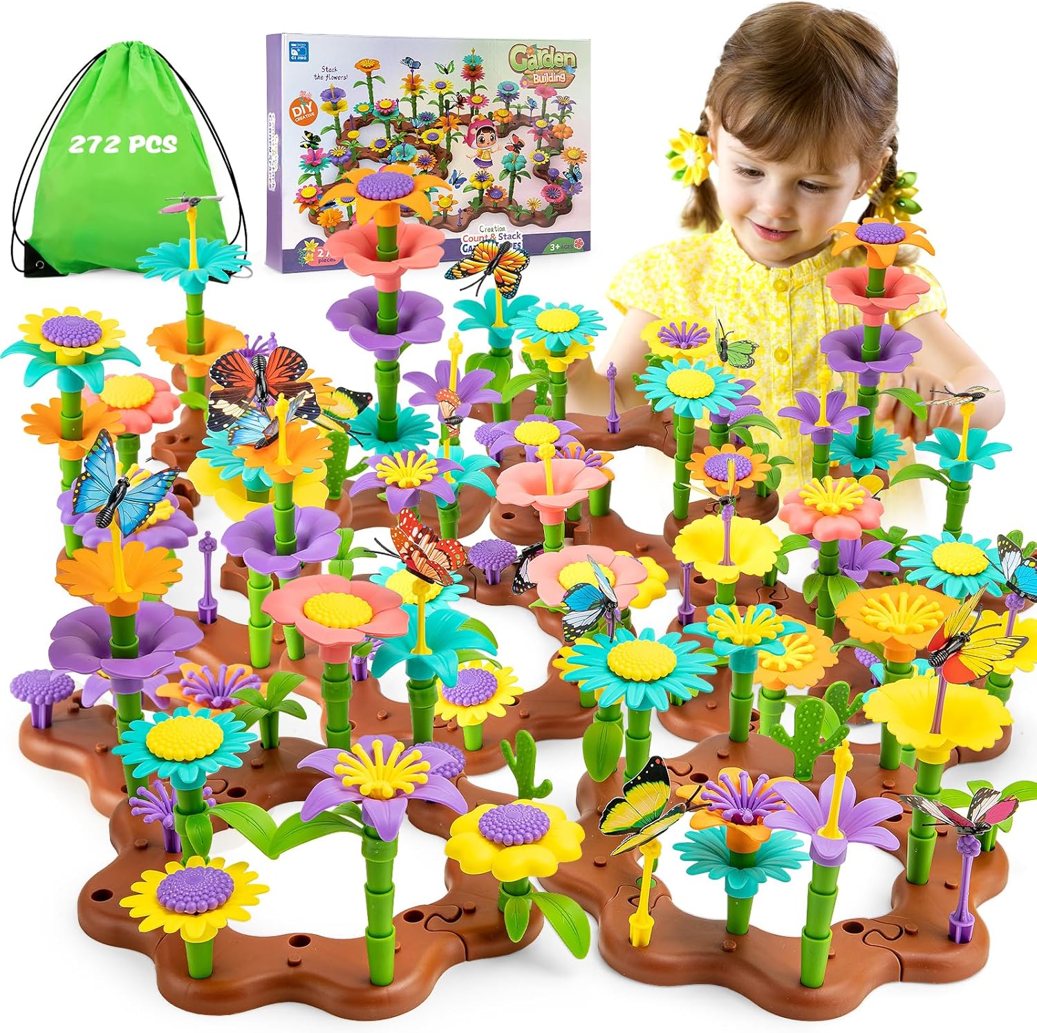 Fidtoy Flower Garden Building Toy Set for Kids 272 PCS Creative STEM Construction Flowers Toy