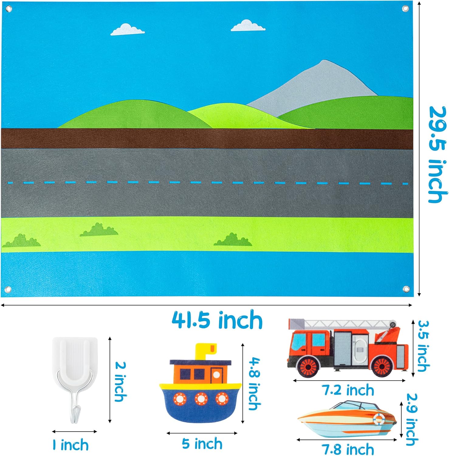 WATINC 35Pcs Vehicle Felt Story Board Set 3.5Ft Preschool Transportation Themed Storytelling Cars Train Trucks Planes Boats Early Learning Interactive Play Kit Wall Hanging Gift for Toddlers Kids