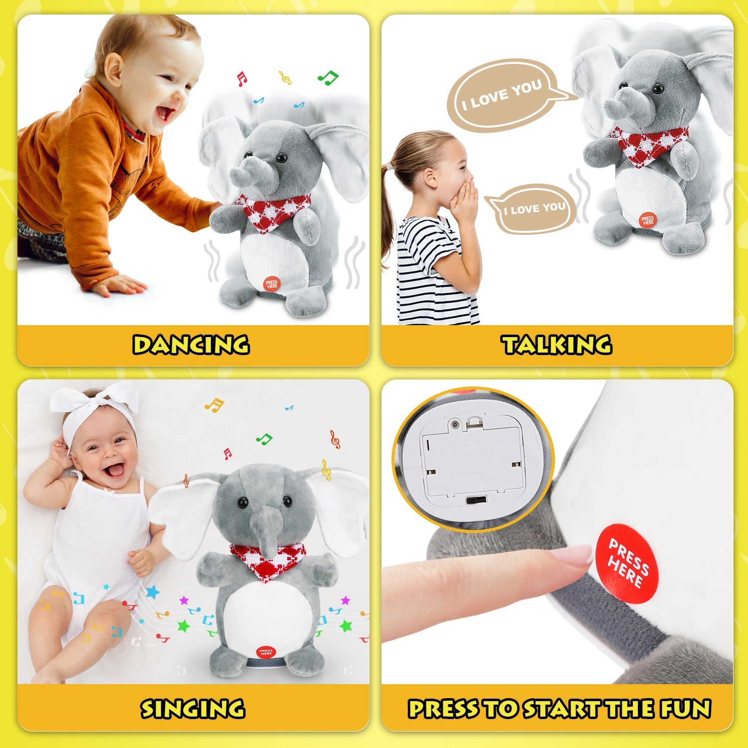 Fidtoy Dancing Elephant Talkback Plush Toy for Babies and Toddlers
