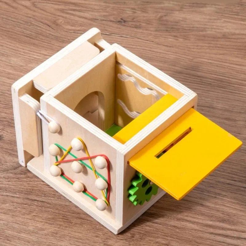 Fidtoy Montessori Wooden Object Permanence Box – 8-in-1 Shape Sorting Activity Toy for Toddlers