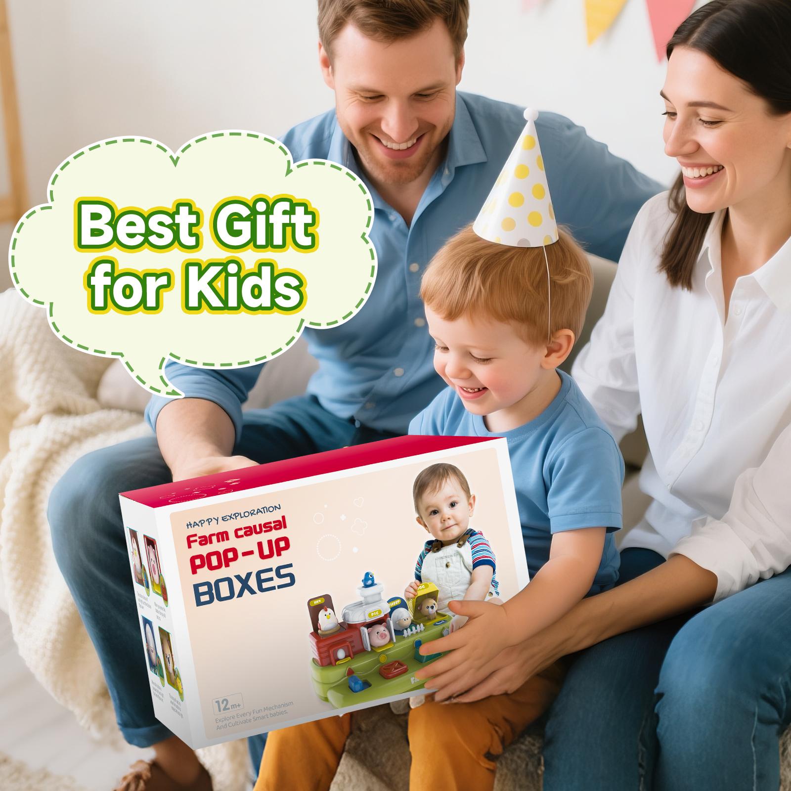 Farm Animal Pop-Up Activity Toy with Music and Sounds Interactive Baby Toddler Sensory Learning Playset Push Press Flip Turn Buttons Educational Gift for Ages 12M+