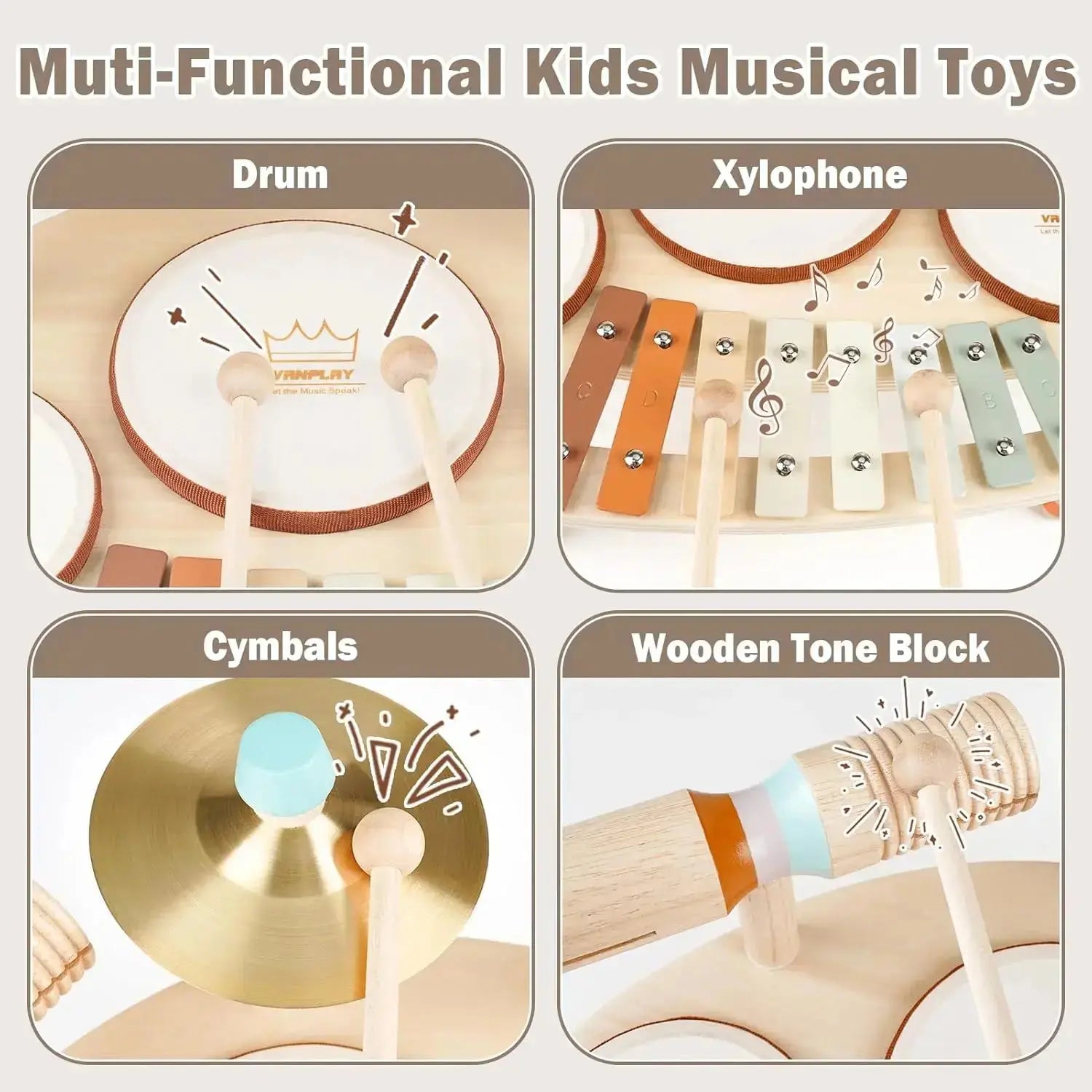 Fidtoy Batería de Juguete 9 en 1 Instrumentos Musicales para Niños para Aprender Ritmo y Desarrollo Temprano