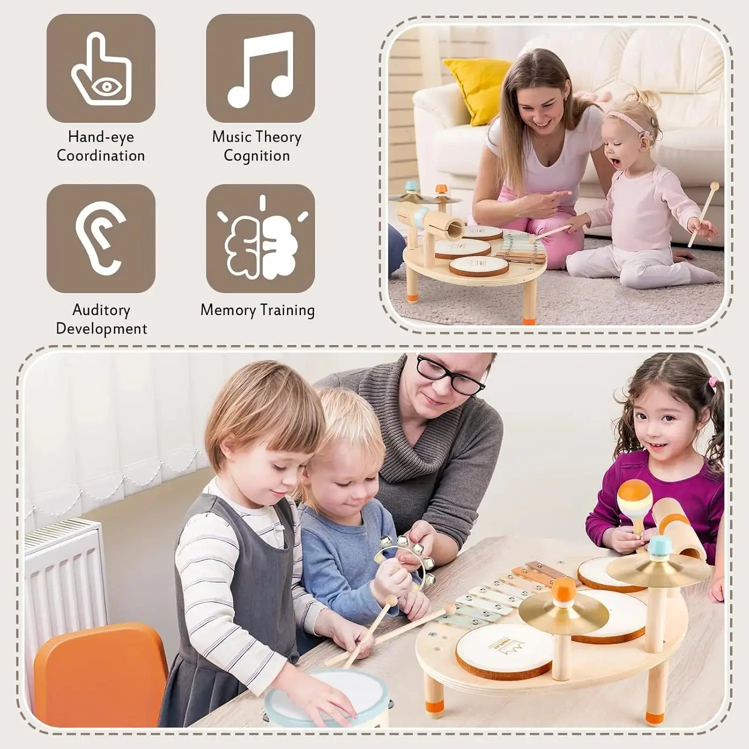 Fidtoy Batería de Juguete 9 en 1 Instrumentos Musicales para Niños para Aprender Ritmo y Desarrollo Temprano