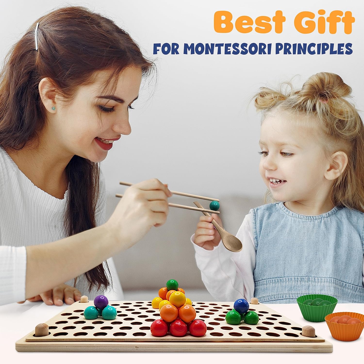 Wooden Pegboard Beads Game, Rainbow Color Board Games, Puzzle Board, Montessori Toys, Preschool Learning Activities, Boys and Girls Gift for 3 and up!