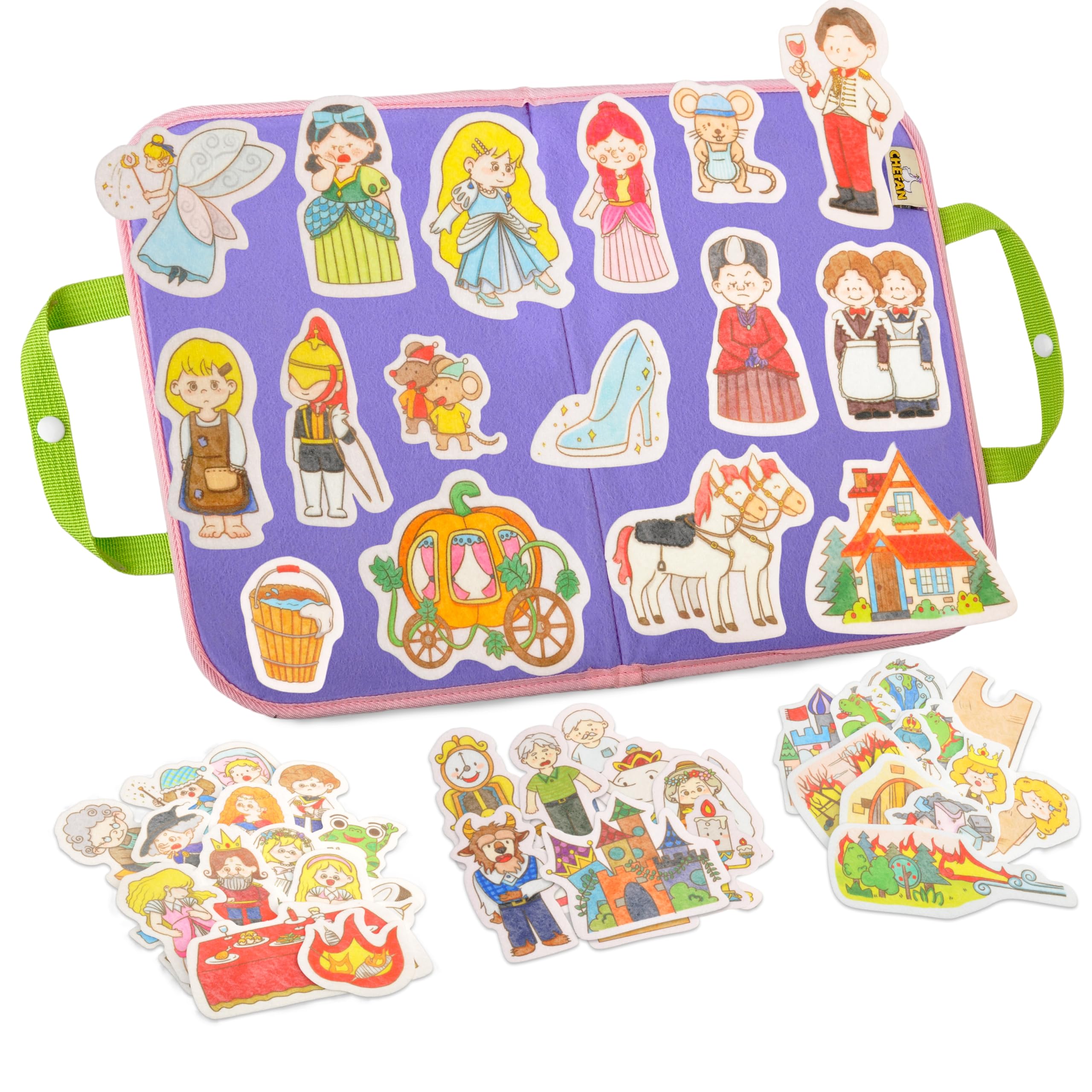 CHEFAN Felt/Flannel Board Story Set of 4, PRECUT Felt Pieces for Preschool Toddlers, Stone Soup, The Three Billy Goats Gruff, Jack and Beanstalk, The Boy Who Cried Wolf