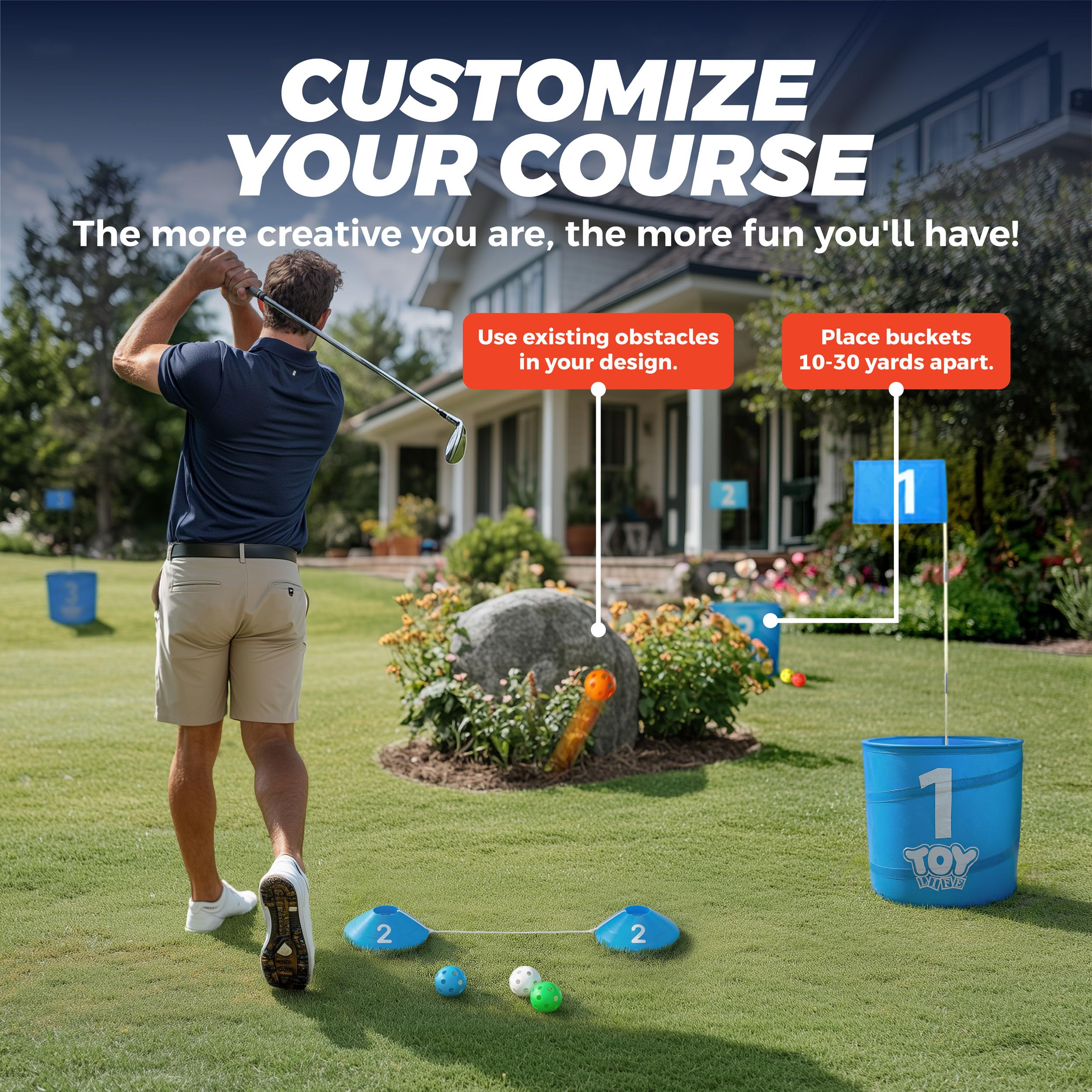 TOY Life Golf Game Set, 6 Holes Backyard Golf Bucket Game for Adults Kids, Practice Golf Course with Balls and Flag, Outdoor Indoor Golf Yard Game for Beach, Camping and Lawn