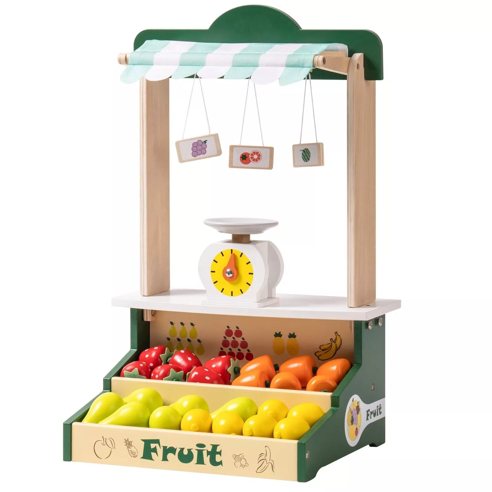 Wooden Farmers Market Stand Fruit Stall Toy Grocery Store Set For Kids