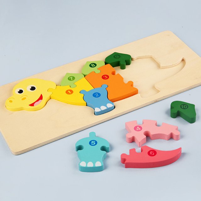 Fidtoy 3D Wooden Dinosaur Puzzle Board, Wooden Animal Board for Toddlers, Preschool Dino Matching Puzzle, Fine Motor and Color Recognition Toy Ages 2-6