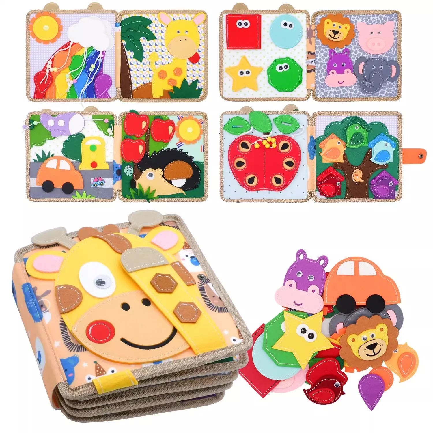 Fidtoy Felt Montessori Activity Book – 16 Page Busy Book for Toddlers