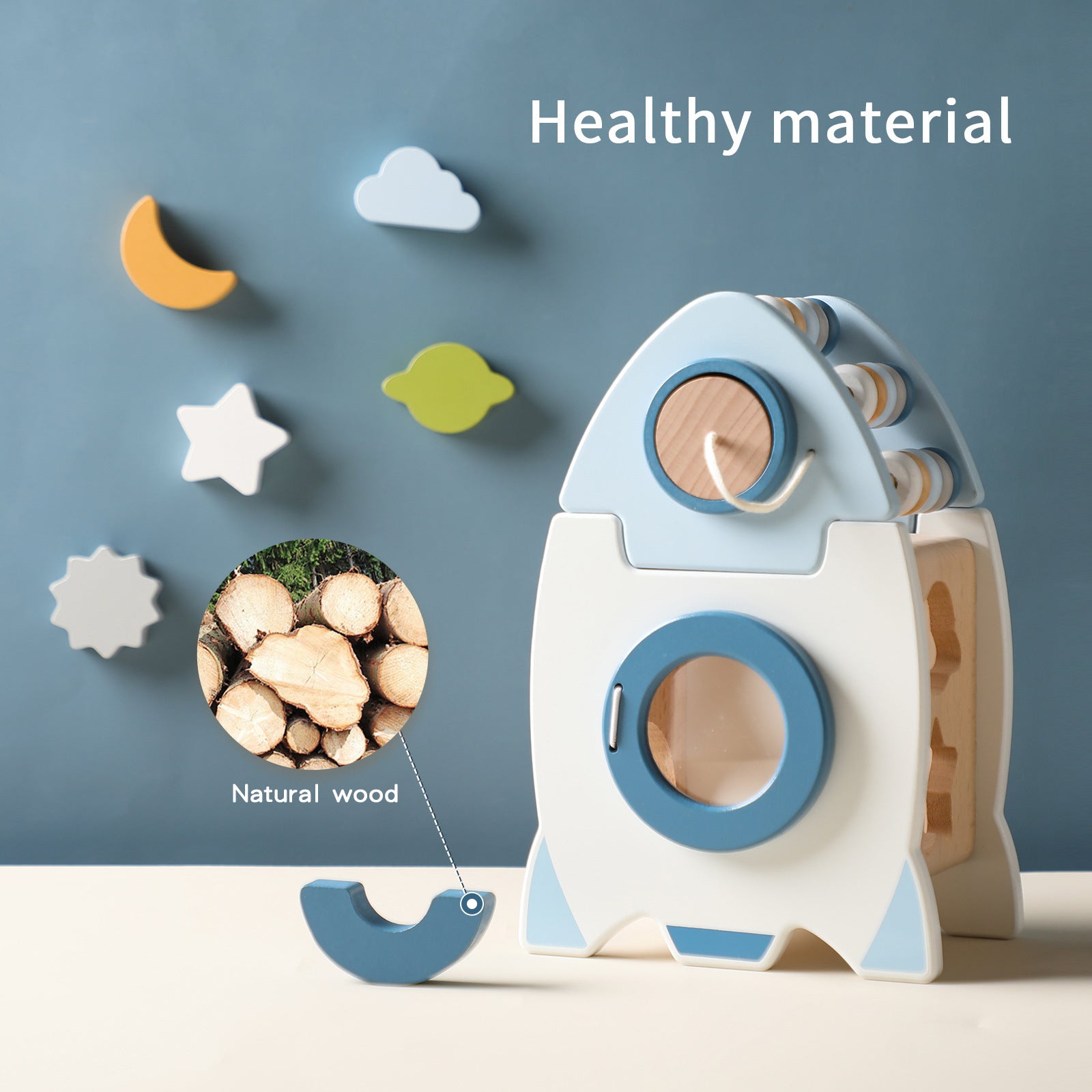 Fidtoy Rocket Activity Cube Montessori Wooden Toy for Toddlers