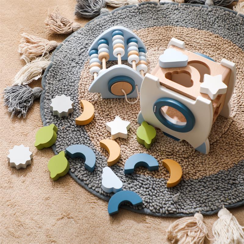 Fidtoy Rocket Activity Cube Montessori Wooden Toy for Toddlers