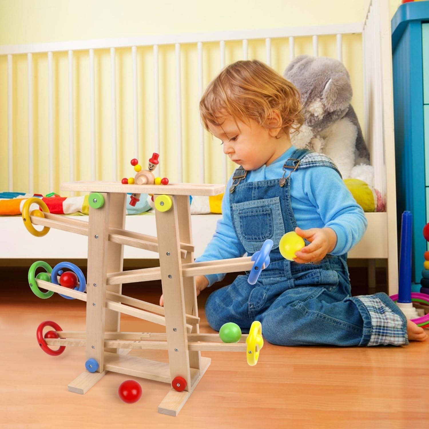 X Large Wooden Ball Run Track a Ball Rack Car Ramp Toy