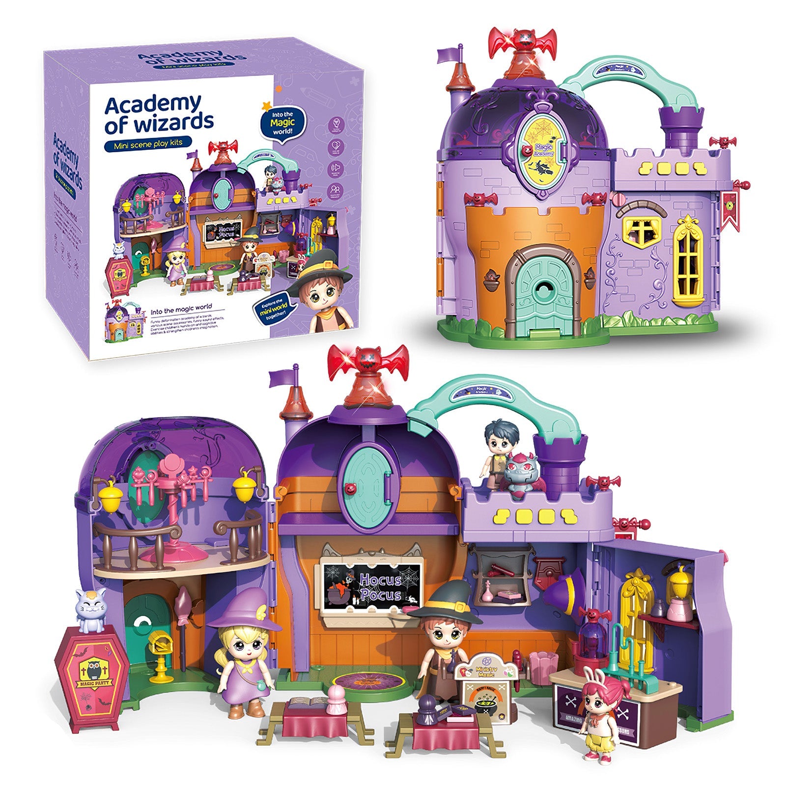 Portable Magical Wizard World Building Castle Doll House Playsets with Light Sound Functions Learning Roleplay Gifts for Kids
