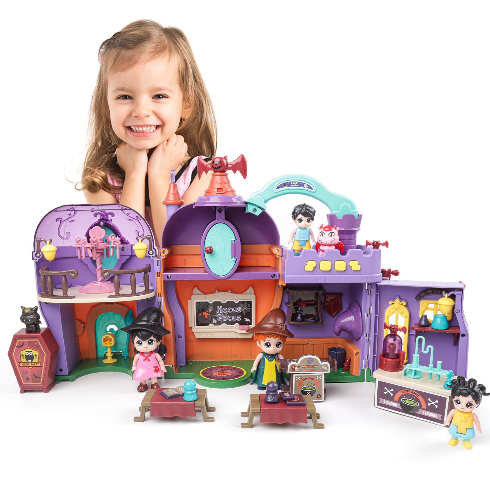 Portable Magical Wizard World Building Castle Doll House Playsets with Light Sound Functions Learning Roleplay Gifts for Kids