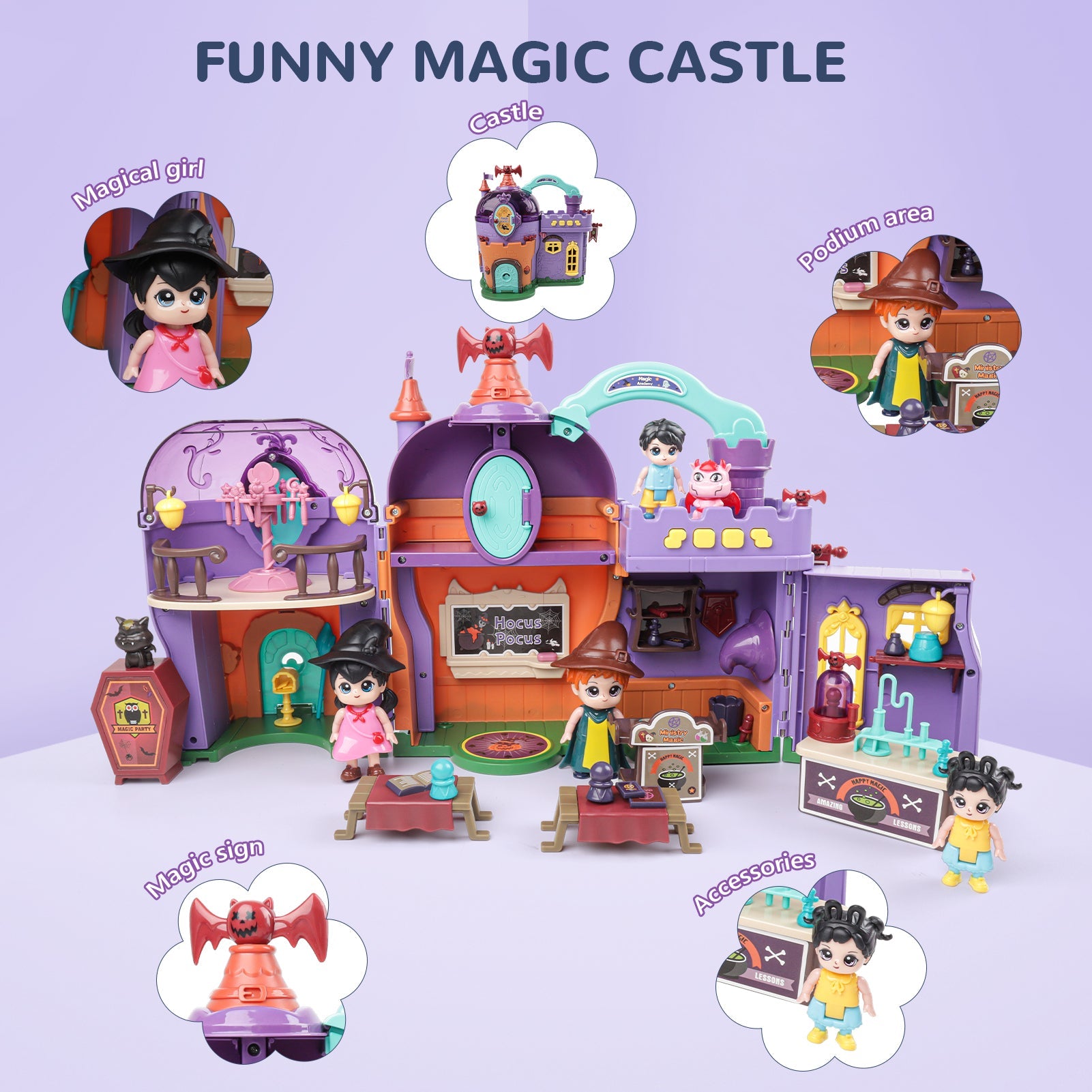 Portable Magical Wizard World Building Castle Doll House Playsets with Light Sound Functions Learning Roleplay Gifts for Kids