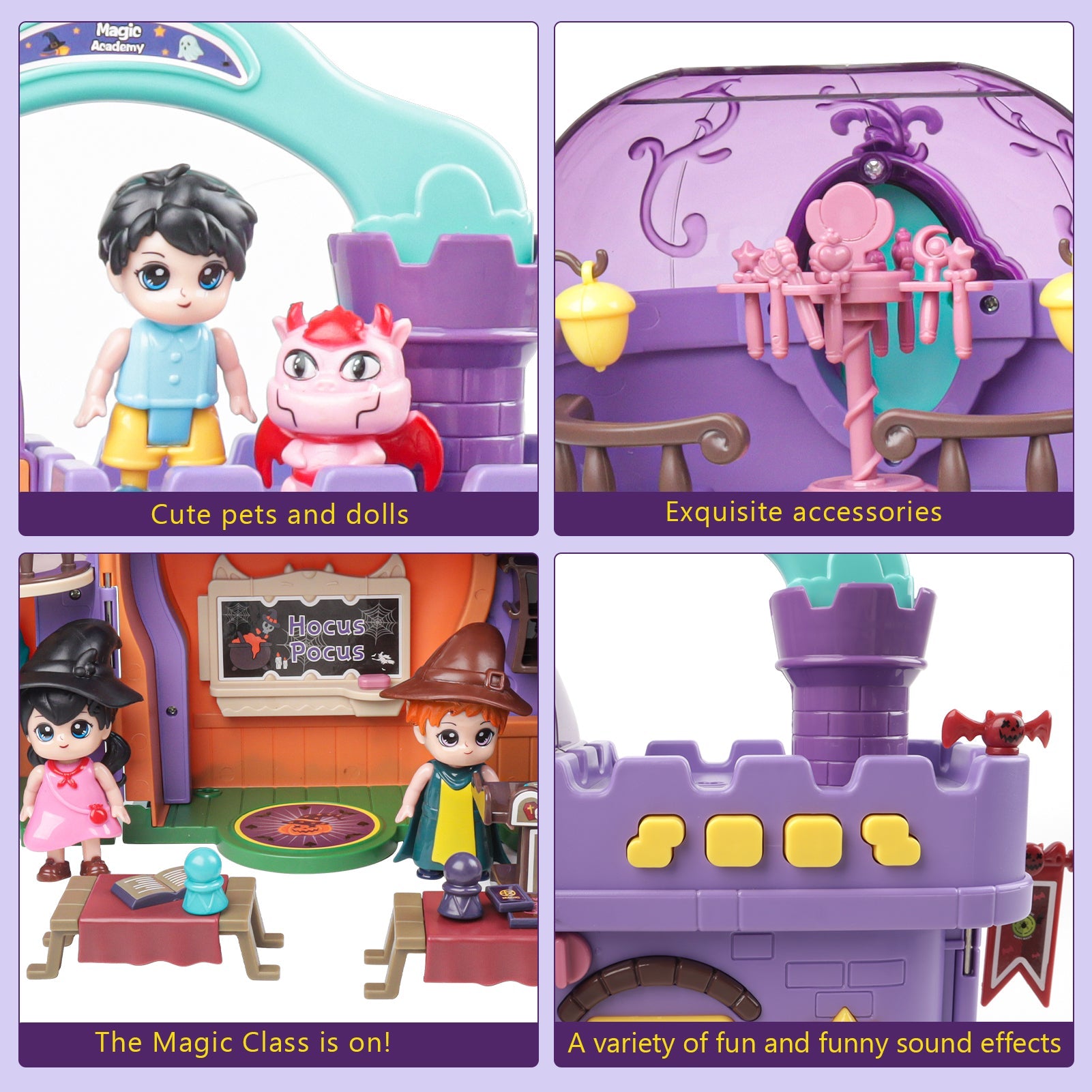 Portable Magical Wizard World Building Castle Doll House Playsets with Light Sound Functions Learning Roleplay Gifts for Kids