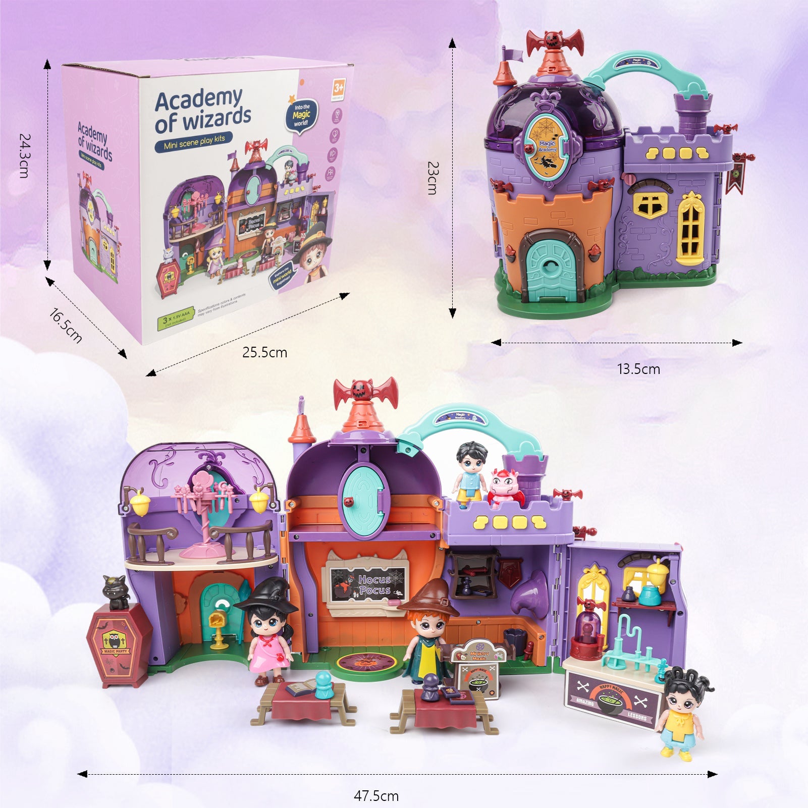 Portable Magical Wizard World Building Castle Doll House Playsets with Light Sound Functions Learning Roleplay Gifts for Kids