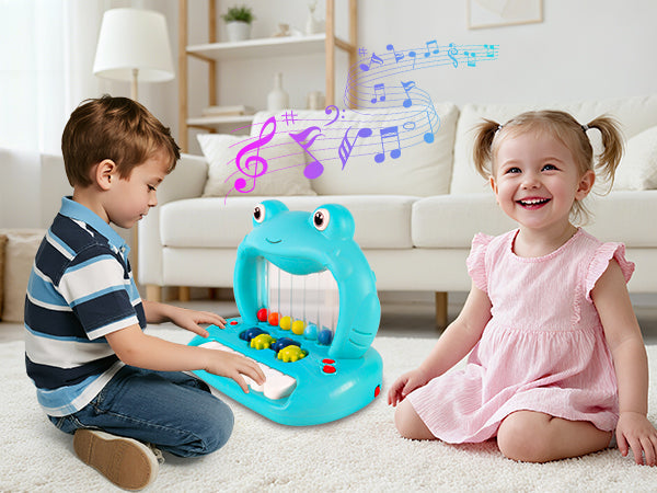 Blowing Ball Frog Piano Toy for Toddlers, Educational Musical Keyboard with Lights & Sounds, Early Learning Development Toy with Color Balls and Piano Keys for Boys & Girls Ages 18+ Months