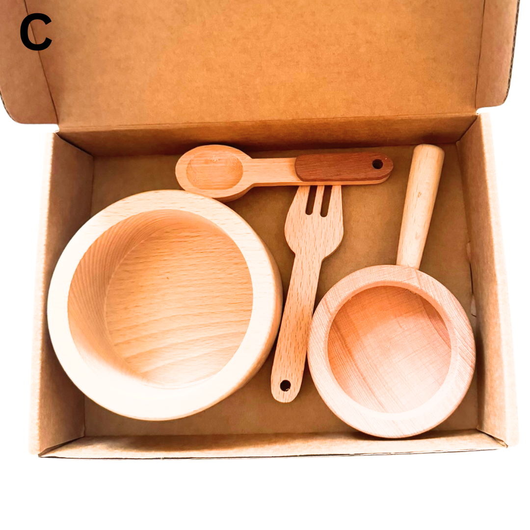Wooden Kitchen Utensil & Cookware Roleplay Toy Play set