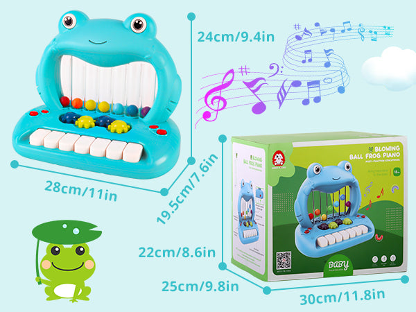 Blowing Ball Frog Piano Toy for Toddlers, Educational Musical Keyboard with Lights & Sounds, Early Learning Development Toy with Color Balls and Piano Keys for Boys & Girls Ages 18+ Months