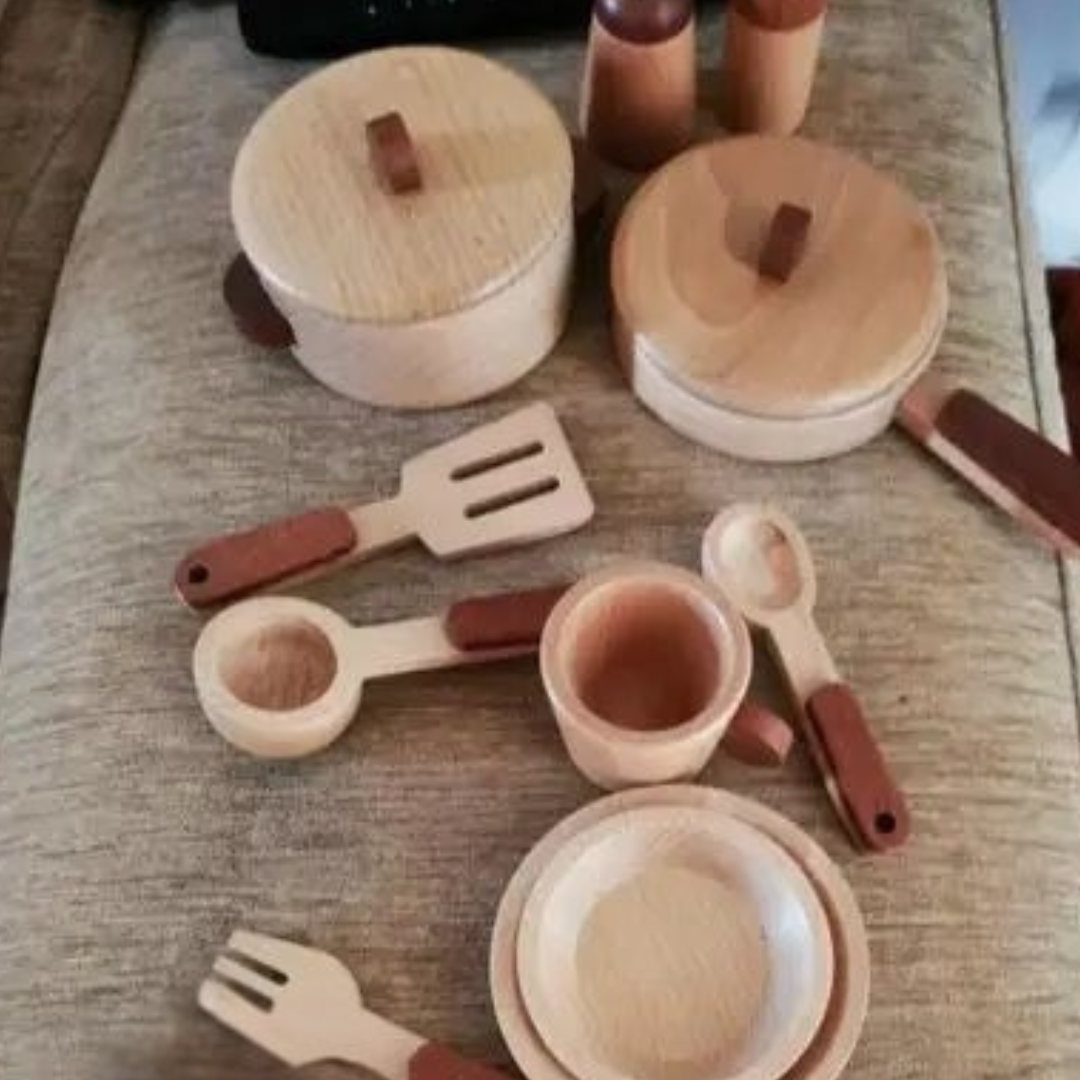 Wooden Kitchen Utensil & Cookware Roleplay Toy Play set