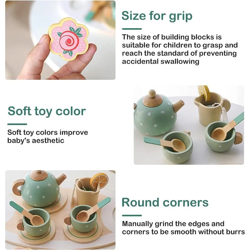 Fidtoy Wooden Tea Set Montessori Pretend Play Toy for Kids