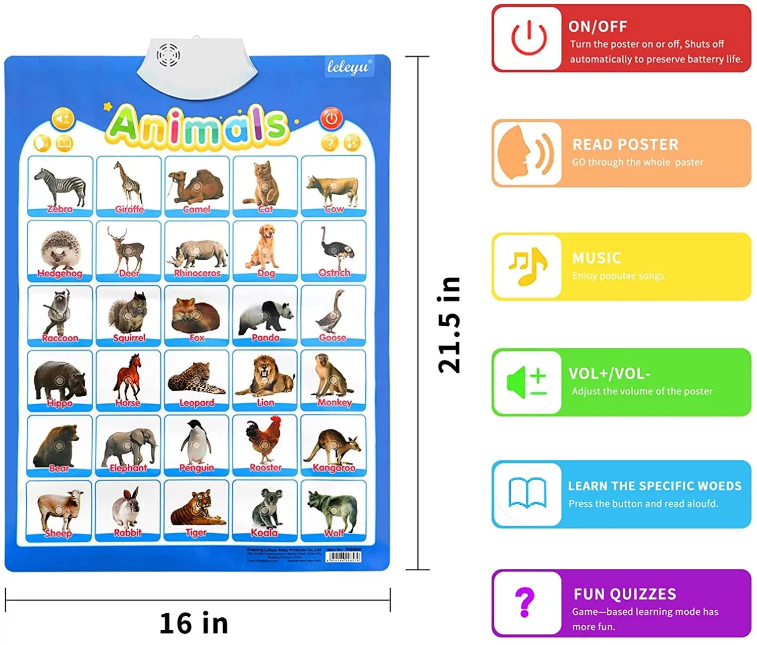 Animals Recognition Chart with Sound for Kids - 906