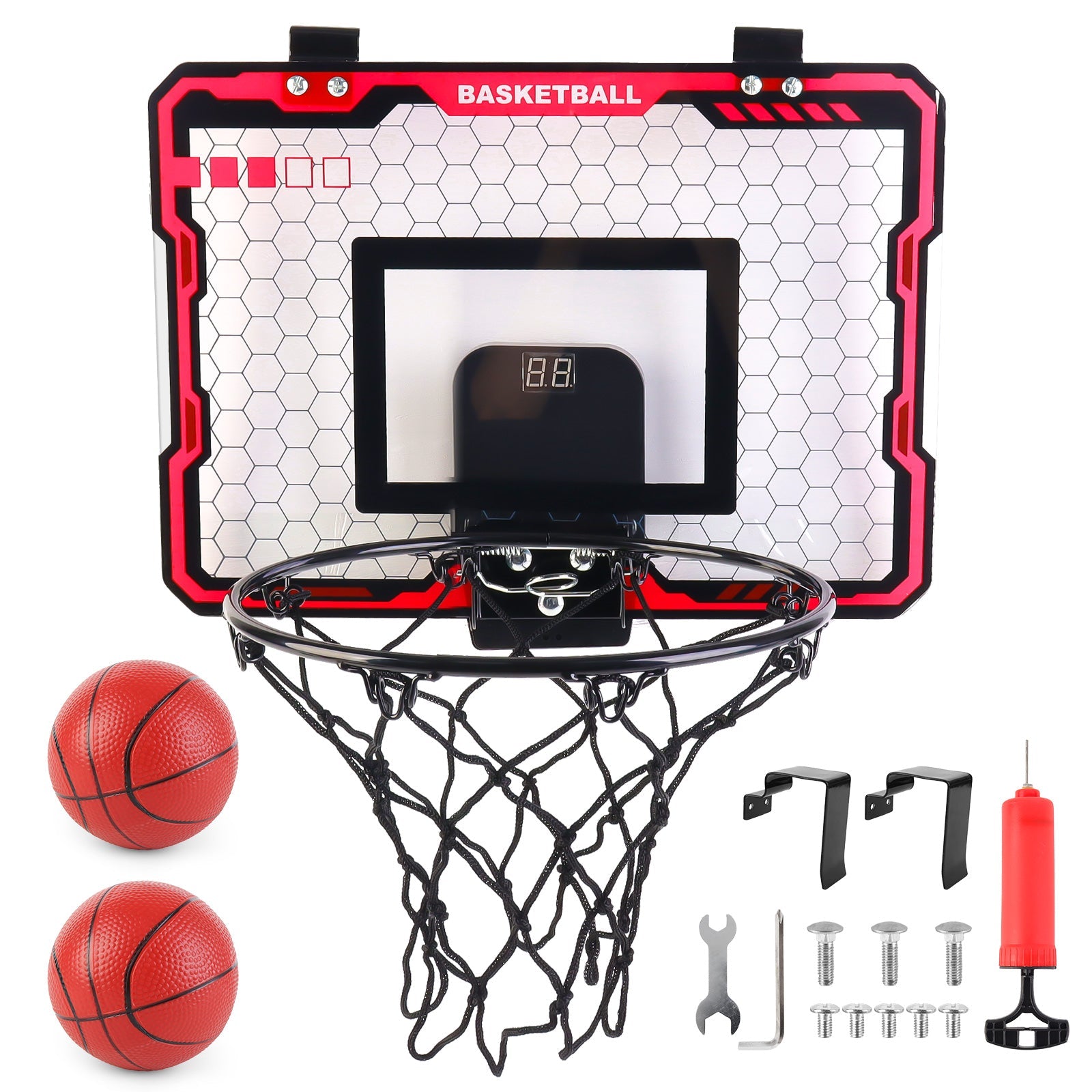 Indoor Mini Basketball Hoop with 2 Balls & Inflator-Perfect Door-Mounted Basketball Set for Kids, Teens, and Adults, ldeal for Bedroom, Office, or Outdoor Play, Great Gift for Boys and Girls