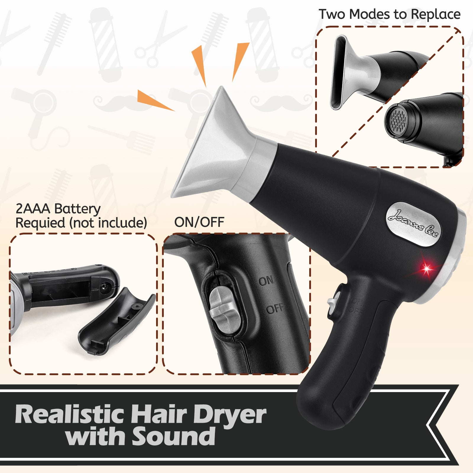 Hairdressing Stylist Playset Hair Salon Role Play Barber Toy Kit with Hair Dryer Fake Razor Barber Scissors for Kids 3+