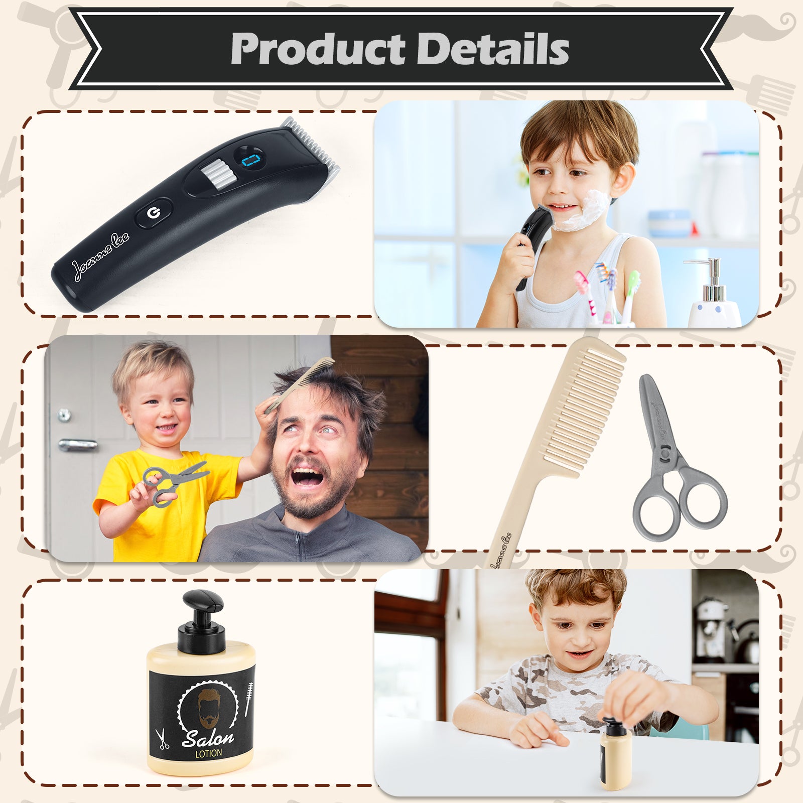 Hairdressing Stylist Playset Hair Salon Role Play Barber Toy Kit with Hair Dryer Fake Razor Barber Scissors for Kids 3+