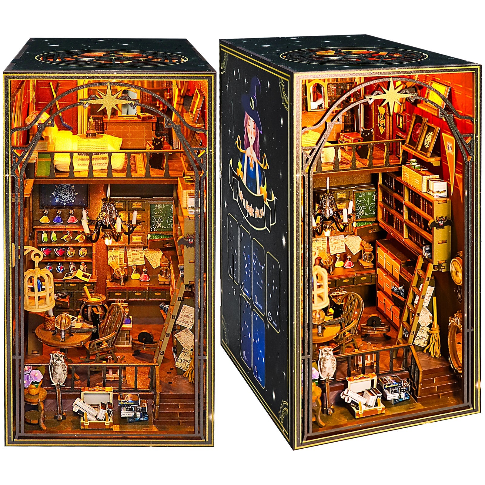 Wooden 3D DIY Book Nook Kit Micro Scene Magic Bookstore Book Stand with LED