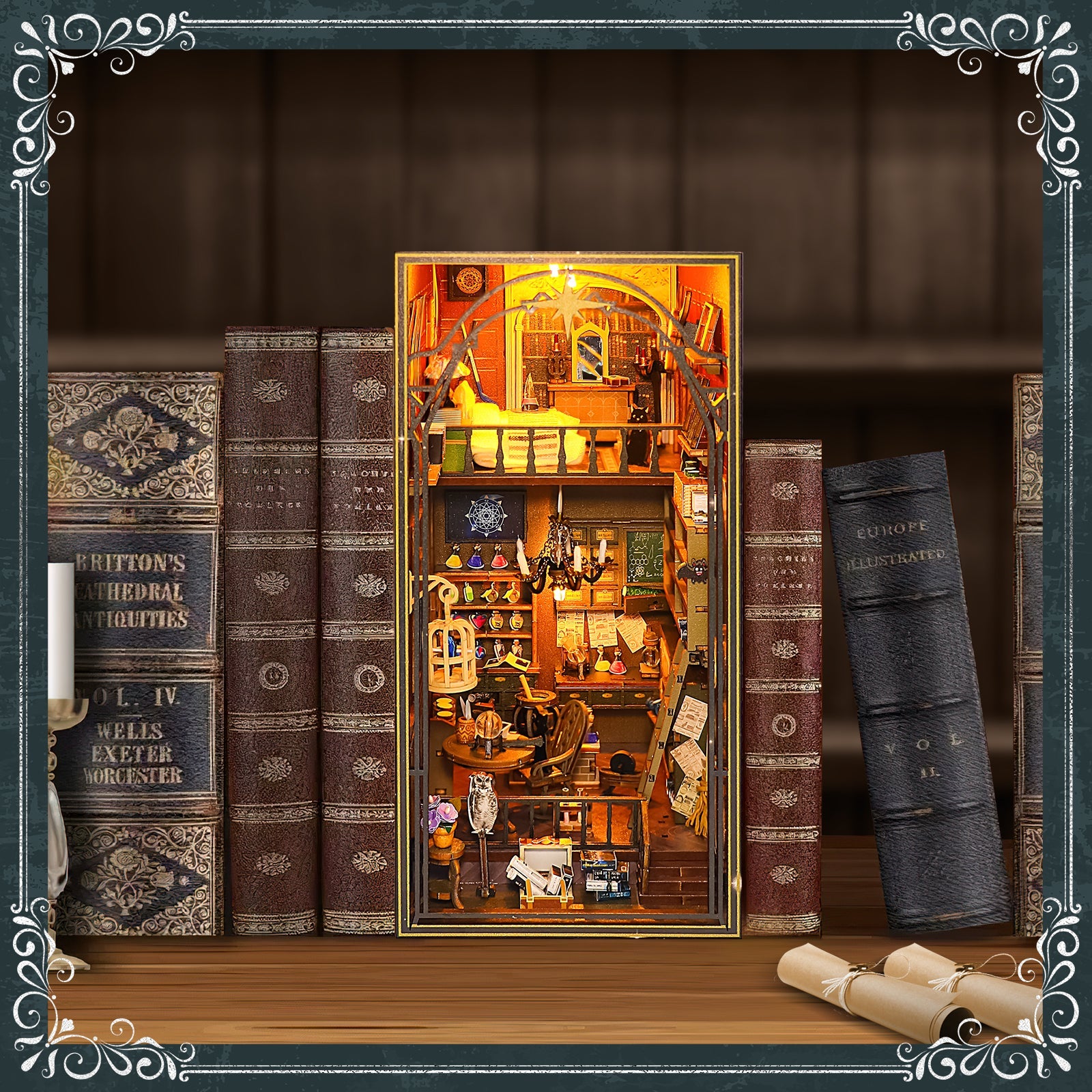 Wooden 3D DIY Book Nook Kit Micro Scene Magic Bookstore Book Stand with LED