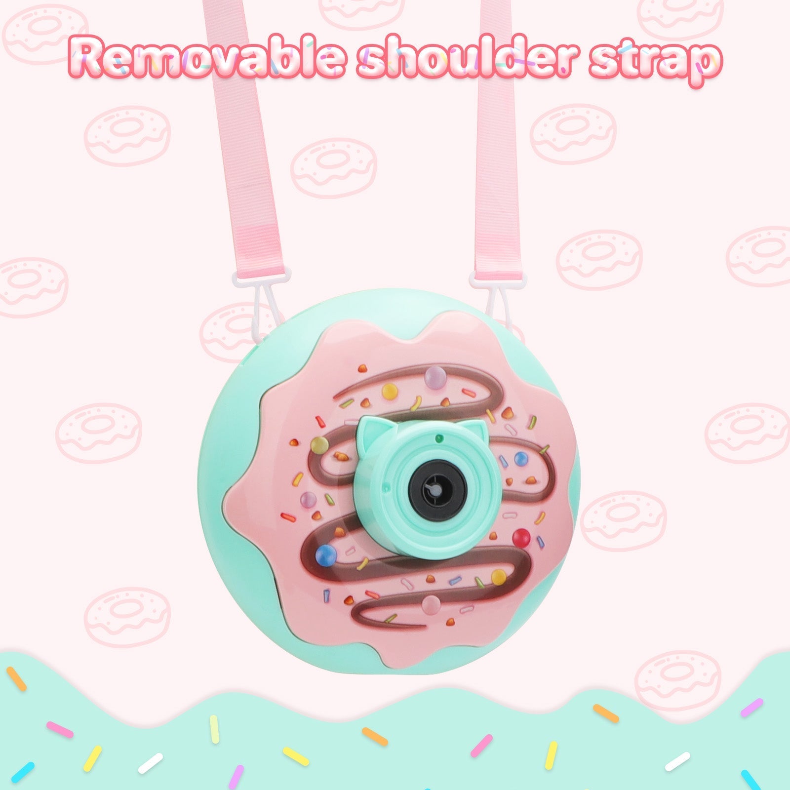 Magical Donut Camera Bubble Machine Automatic Light-Up Bubble Blower Fun Music & One-Click Operation | Perfect Outdoor Toy for Kids & Families | Trendy Summer Bubble Machine Pink and Green