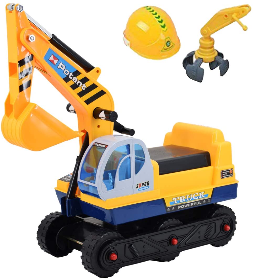 Ride On Excavator Digger 2 in1 for Toddlers Pedal Free Vehicle With Two Different Claws