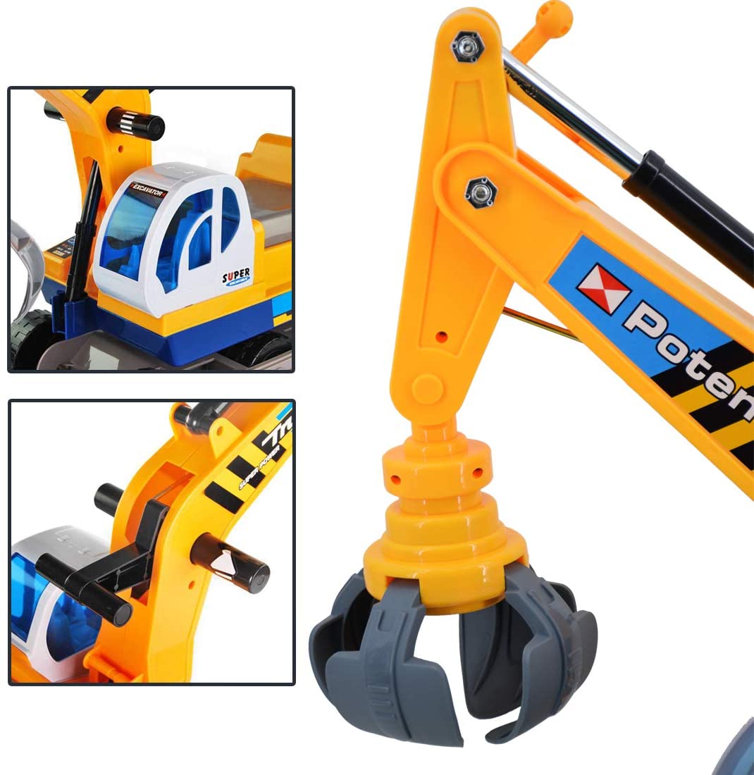Ride On Excavator Digger 2 in1 for Toddlers Pedal Free Vehicle With Two Different Claws