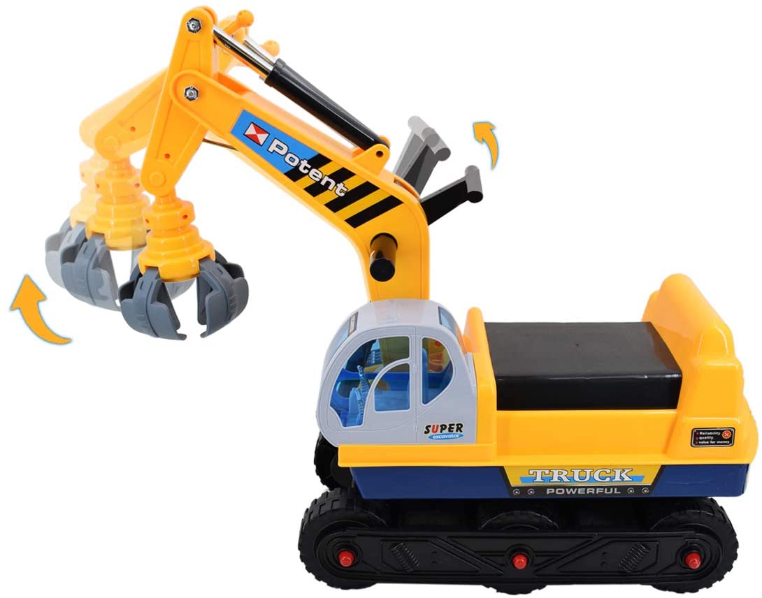 Ride On Excavator Digger 2 in1 for Toddlers Pedal Free Vehicle With Two Different Claws