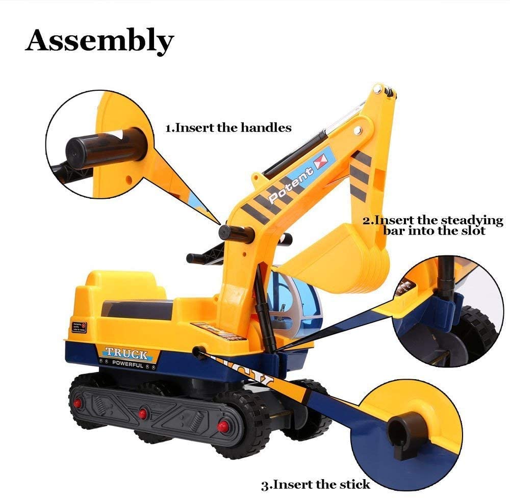 Ride On Excavator Digger 2 in1 for Toddlers Pedal Free Vehicle With Two Different Claws
