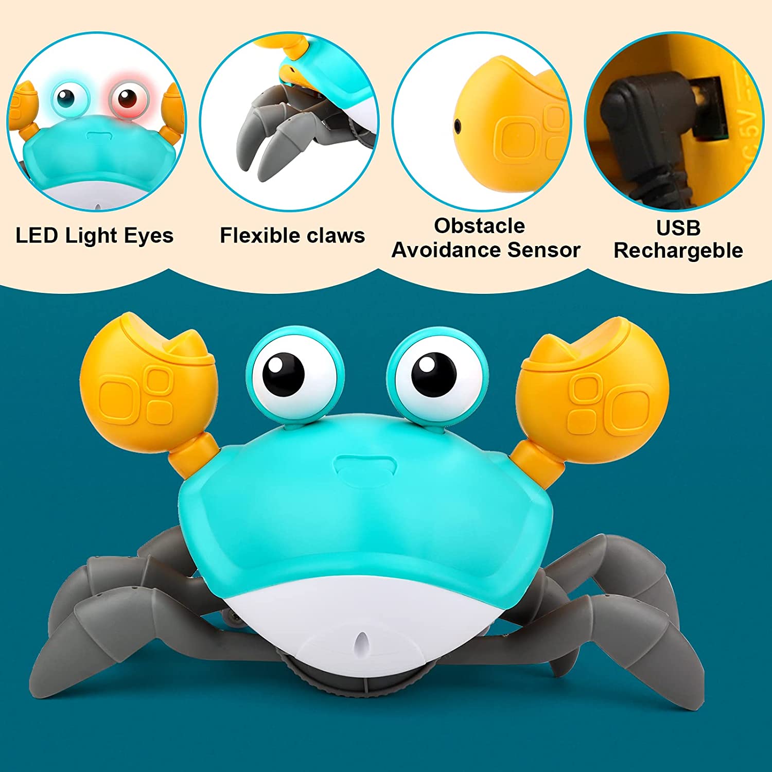 Crawling Crab Toy with Music and Light, Interactive Crawling Toys Walking Dancing Sensory Toys For Toddlers For Children
