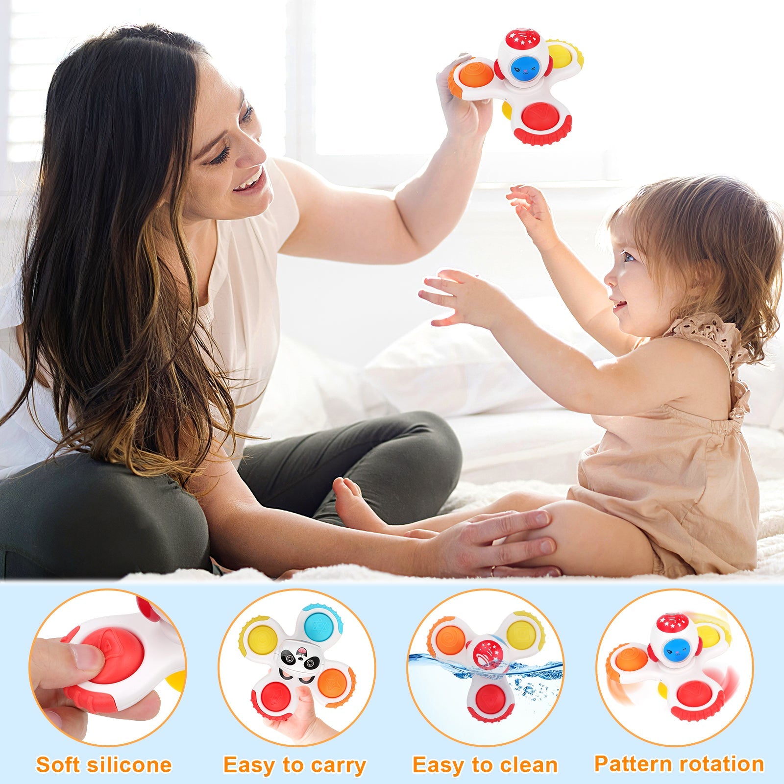 3PCS Suction Cup Hand Spinner Toys Fidget Spinner Toys for Kids with Suction Cup Baby Interactive Pop Up Sensory Toy Bath Toy