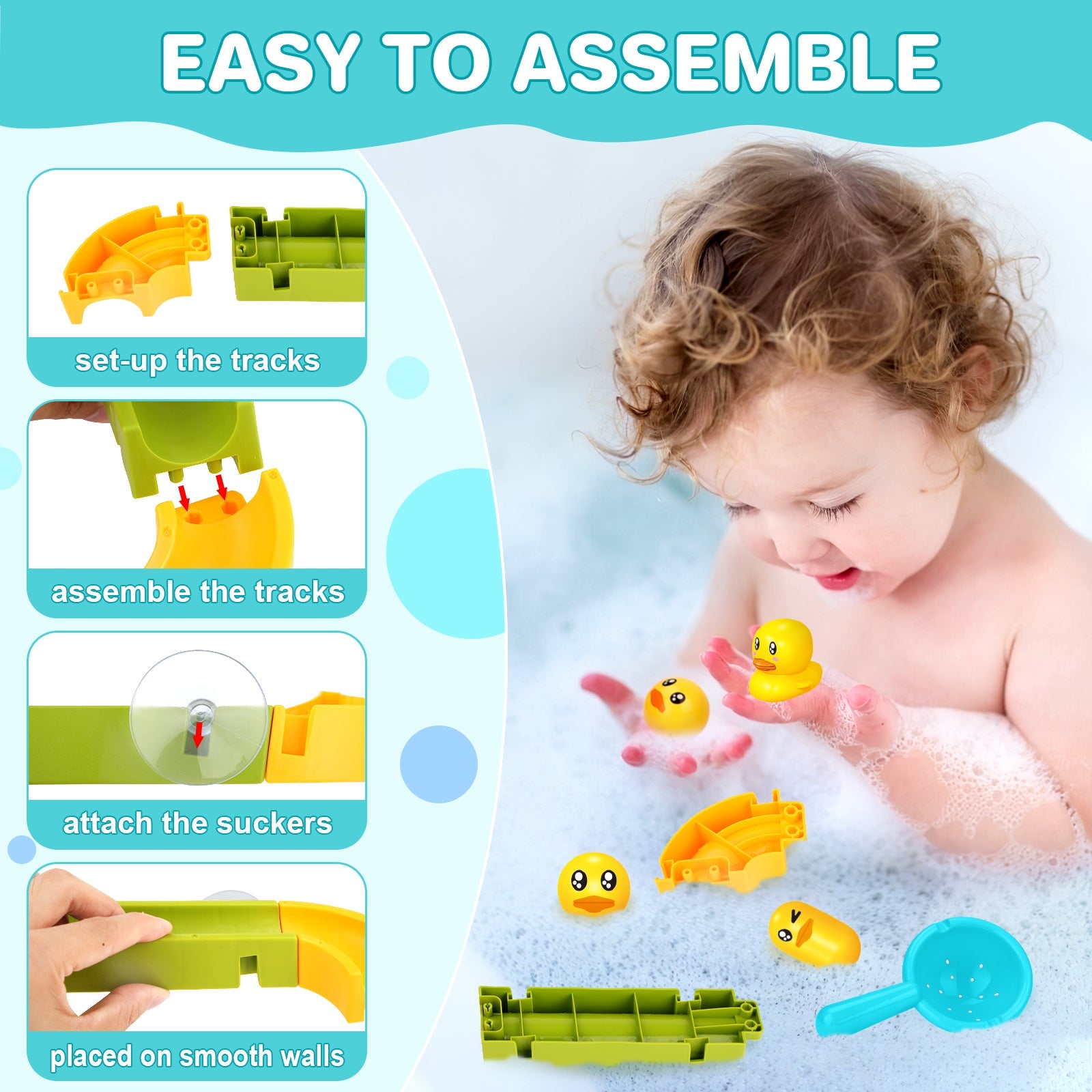 Bath Toys Baby Bathtub Toys Water Balls Slide Track Game Shower Water Slide w/Suction Cups Toddler Bath Pool Toys DIY Educational For Kids