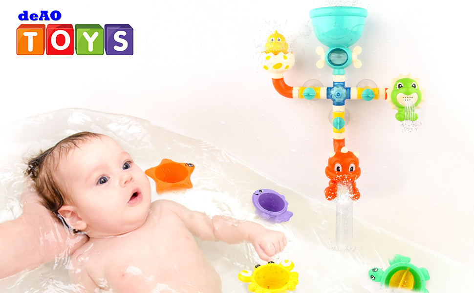 Baby Bath Dinosaur Toy Water Pipes with Waterwheel and Variety of Sea Animals Bathtime Play Toys Safe Material for Children