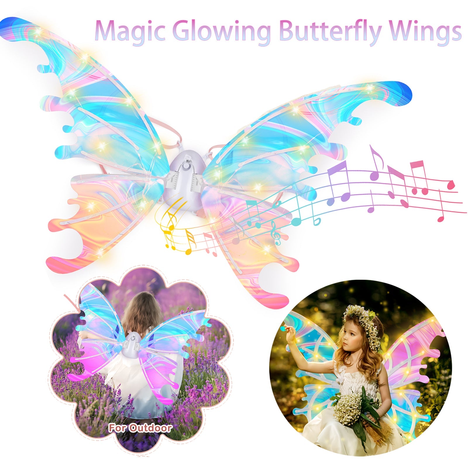 Glowing Butterfly Wings Fairy Costume Angel Wings for Girls Fun Play Fancy Dress-up for Kids Halloween Cosplay Christmas Birthdays