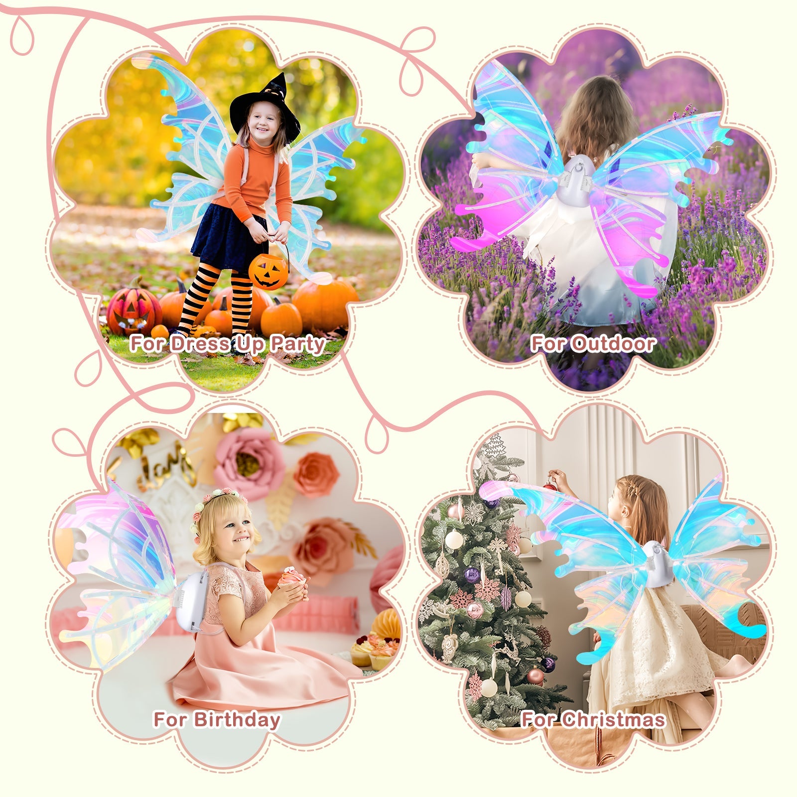 Glowing Butterfly Wings Fairy Costume Angel Wings for Girls Fun Play Fancy Dress-up for Kids Halloween Cosplay Christmas Birthdays