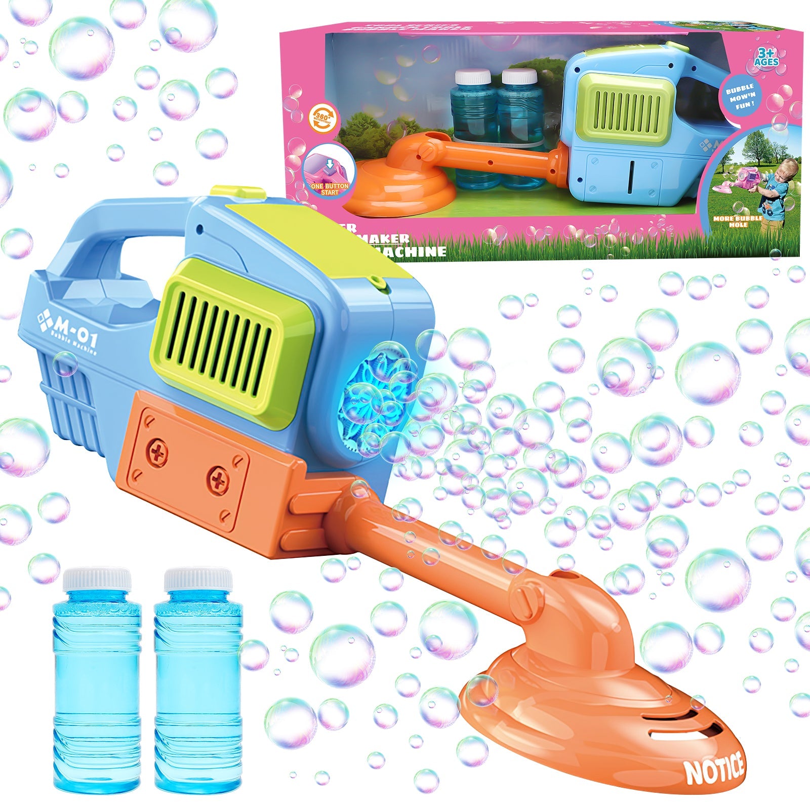 Weeder Bubble Maker Bubble Machine with LED Lights ¨C One-Button Operation for Continuous Bubbling Fun, Perfect for Kids and Outdoor Play, Includes 2 Bottles of Bubble Solution, Easy to Use and Safe for Children