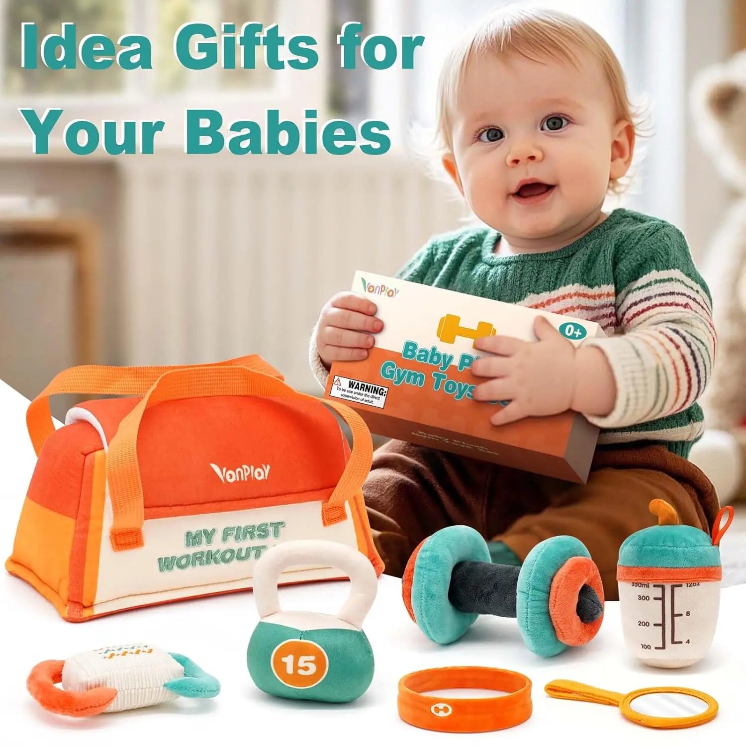 Fidtoy Baby Plush Rattle Toy Set First Gym Kit Sensory Toy with Storage Bag for Newborns and Toddlers