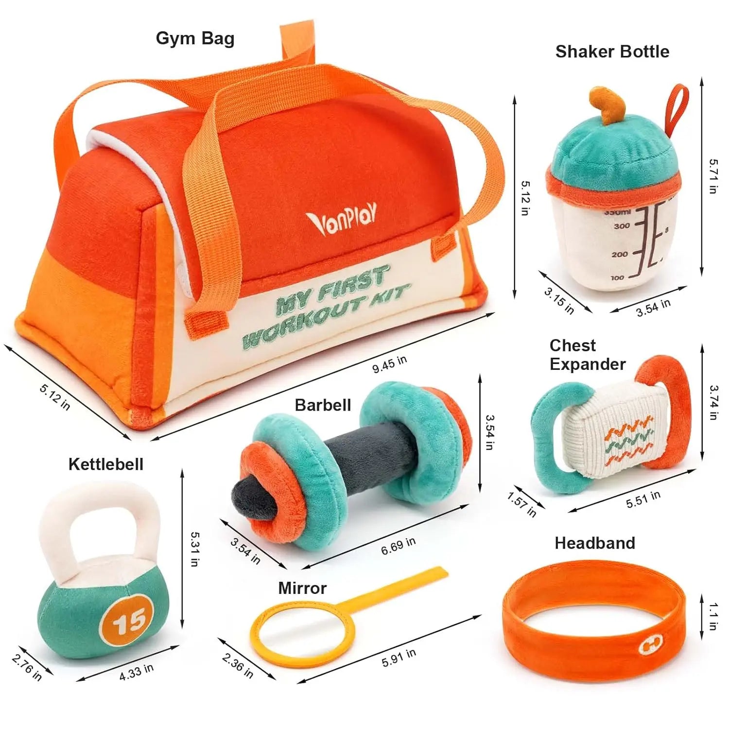 Fidtoy Baby Plush Rattle Toy Set First Gym Kit Sensory Toy with Storage Bag for Newborns and Toddlers