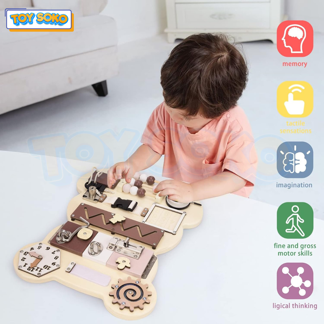 Montessori Bear Busy Board – Best Toddler Toys for Girls & Boys