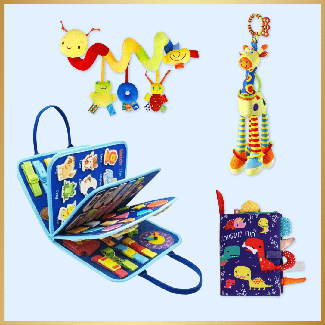Fidtoy Sensory Explorer Bundle – Montessori Busy Board & Sensory Toys for Babies 0-3